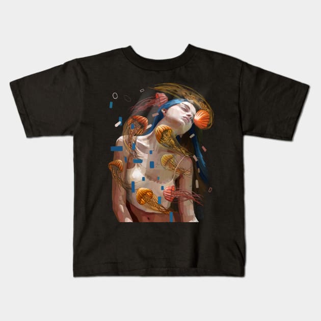 The girl with the jellyfish tattoo Kids T-Shirt by canegridere